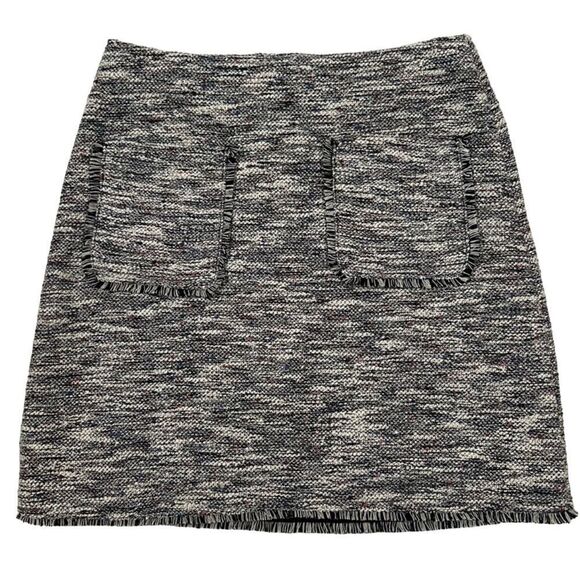 Loft Textured Tweed mini skirt fringe black white gray with pockets chic summer - Picture 1 of 9
